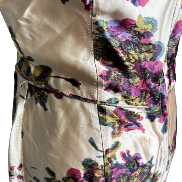 Vintage 50s Jeanette Alexander Of California Floral Satin Dress Small Cream Zip - Picture 10 of 11
